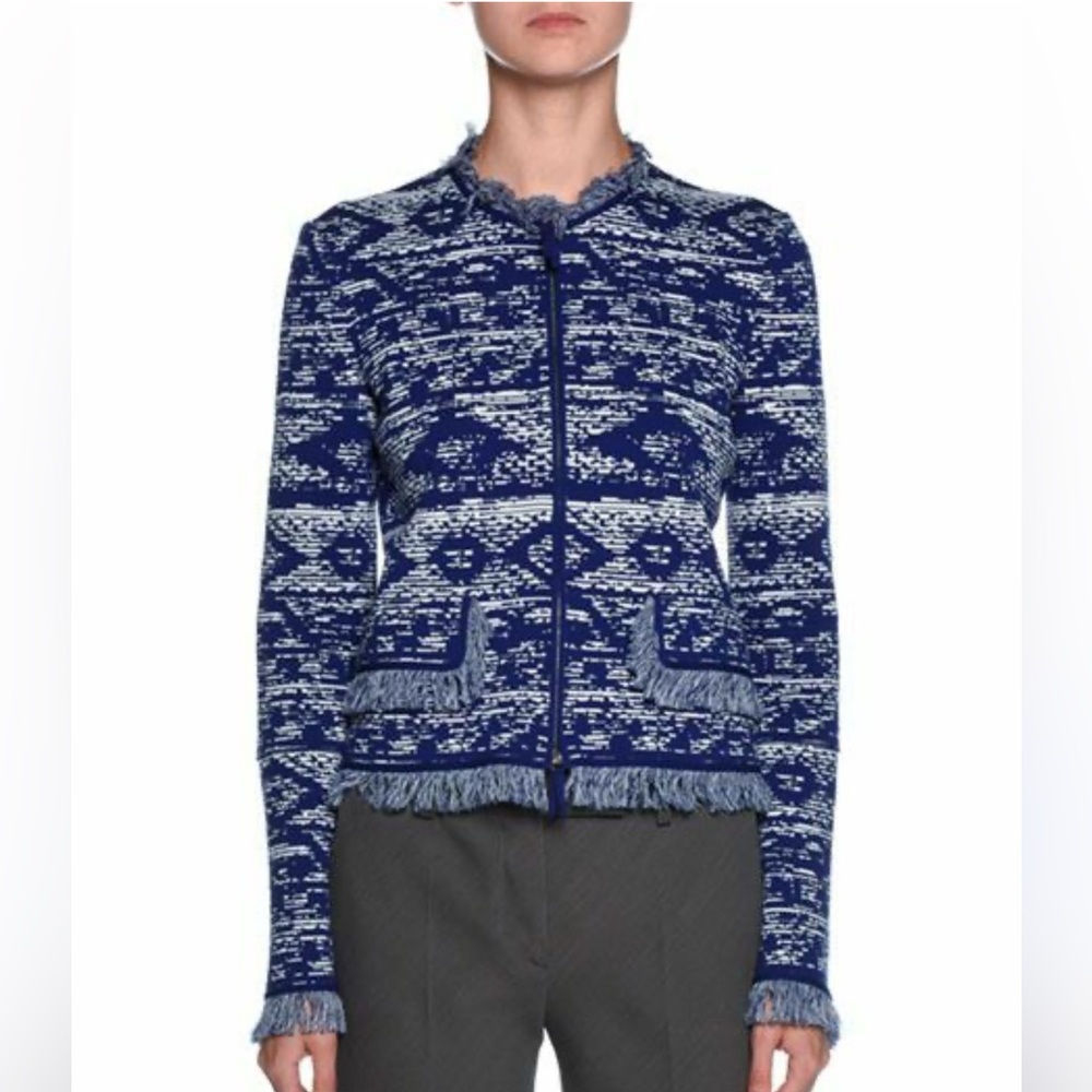 NWOT GIORGIO ARMANI blue virgin wool blend zip blazer, size EU 42/ US 6/ M